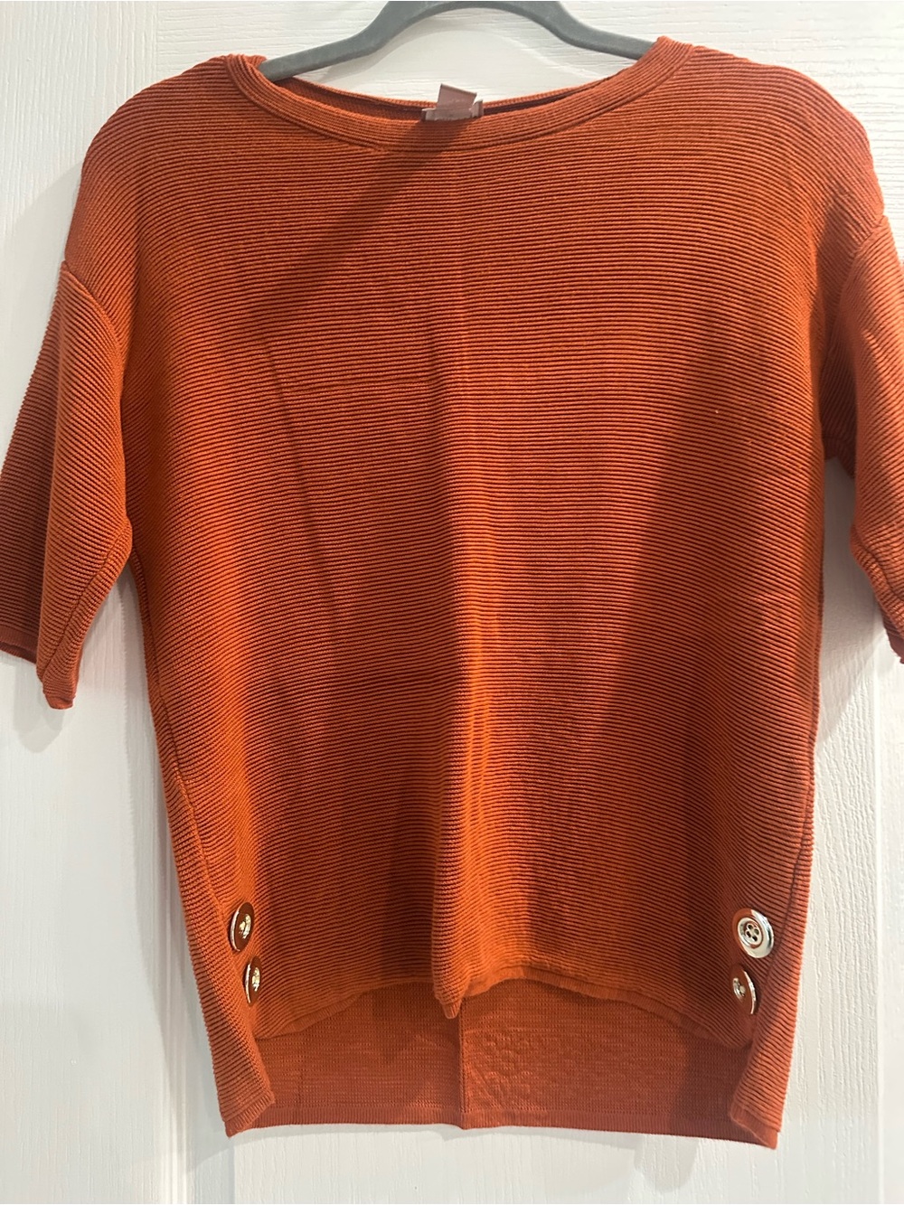 Chico's Rust Ribbed Cardigan with Shiny Silver Buttons